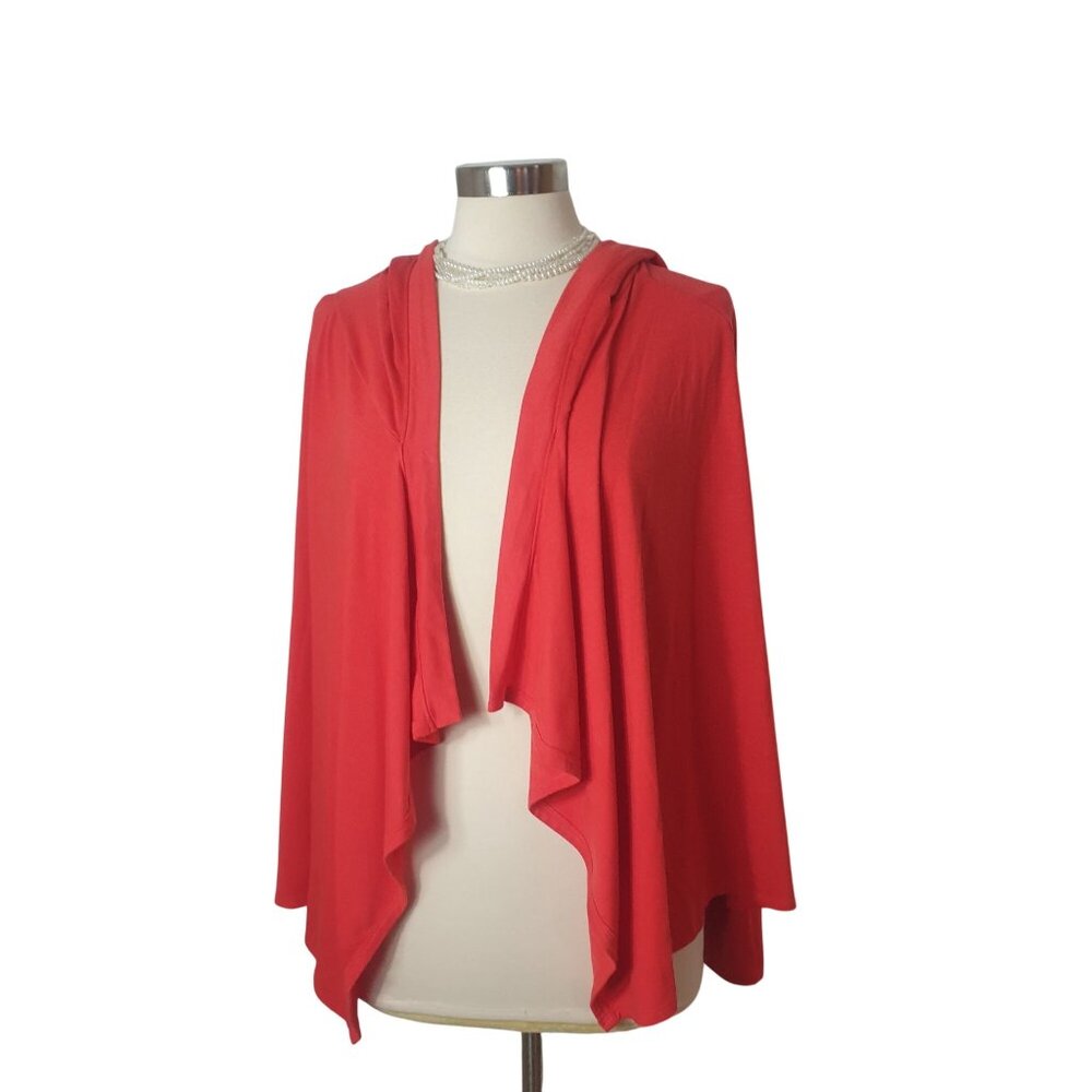Old Navy Womens L Open Cardigan Hoodie Red Draped Flyaway Stylish Cottage Chic